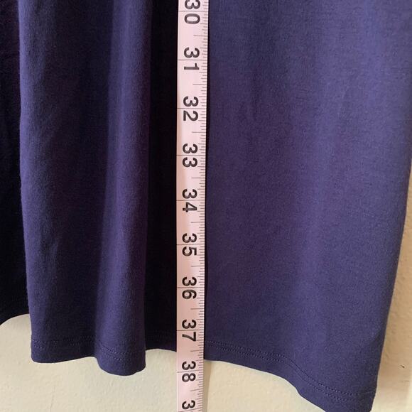Eileen Fisher Dress Womens M Blue Jersey Stretch Midi Shirt Button Up Cap Sleeve - Picture 8 of 10